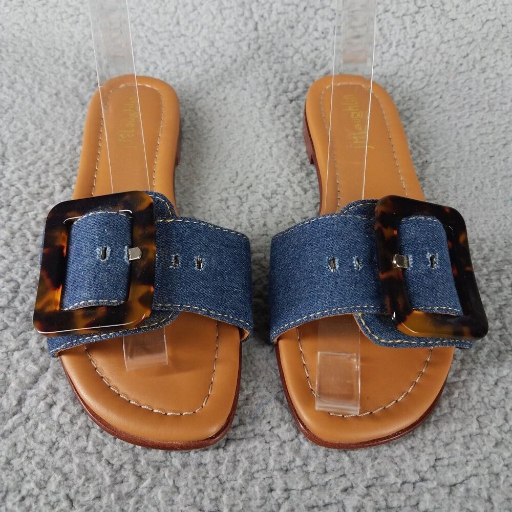 J. McLaughlin Blue Denim Sandals with Tortoise Buckle